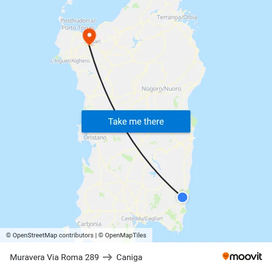 Muravera Via Roma 289 to Caniga map