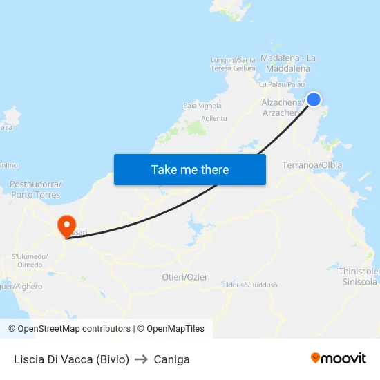 Liscia Di Vacca (Junction) to Caniga map