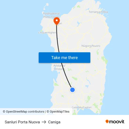 Sanluri New Gate to Caniga map