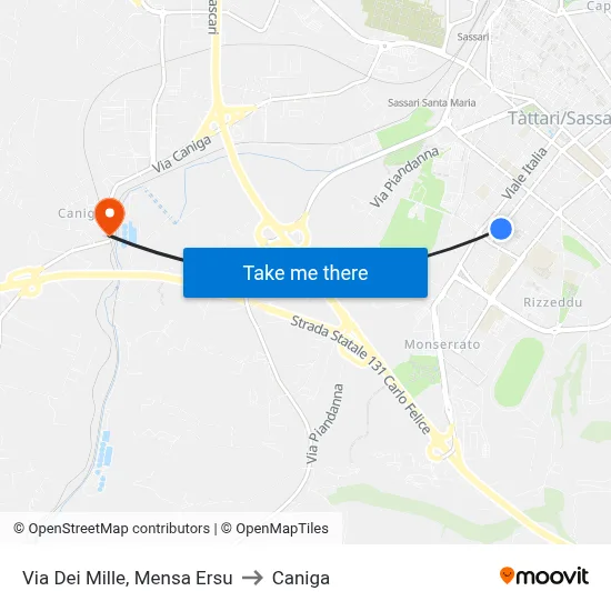 Via Dei Mille, ERSU Cafeteria to Caniga map