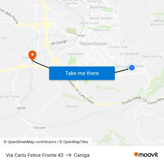 Carlo Felice Street Opposite 43 to Caniga map