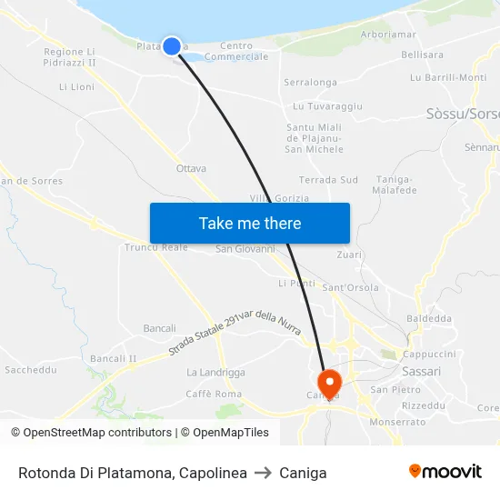 Platamona Roundabout, Terminal to Caniga map
