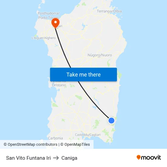 San Vito Funtana Iri to Caniga map