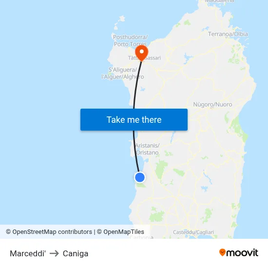 Marceddi to Caniga map