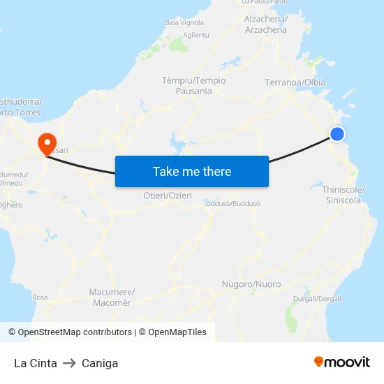 La Cinta to Caniga map