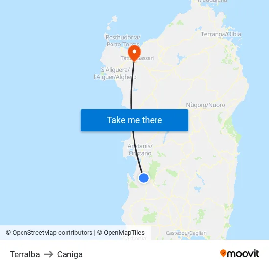 Terralba to Caniga map
