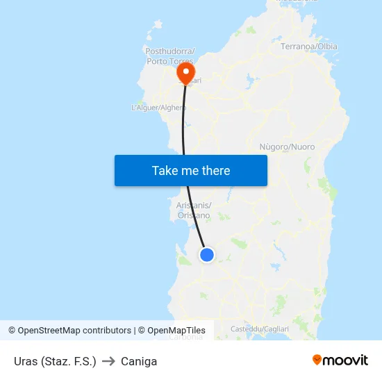 Uras (Railway Station) to Caniga map