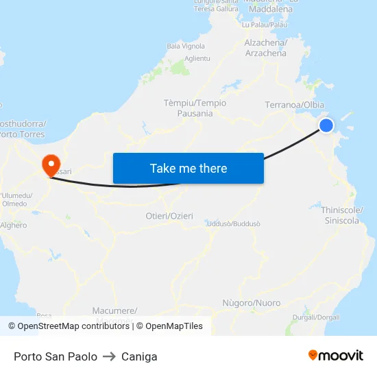 Porto San Paolo to Caniga map