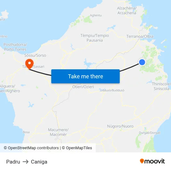 Padru to Caniga map