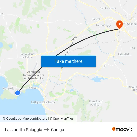 Lazzaretto Beach to Caniga map