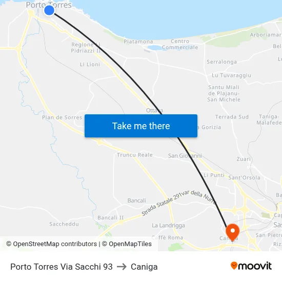 Porto Torres Via Sacchi 93 to Caniga map