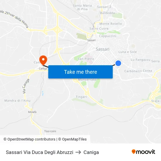 Sassari Duke of Abruzzi Street to Caniga map