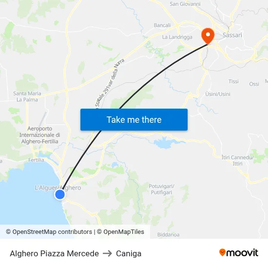 Alghero Mercede Square to Caniga map