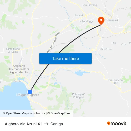 Alghero Azuni Street 41 to Caniga map