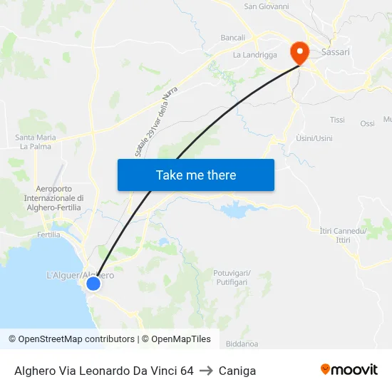 Alghero Via Leonardo Da Vinci 64 to Caniga map