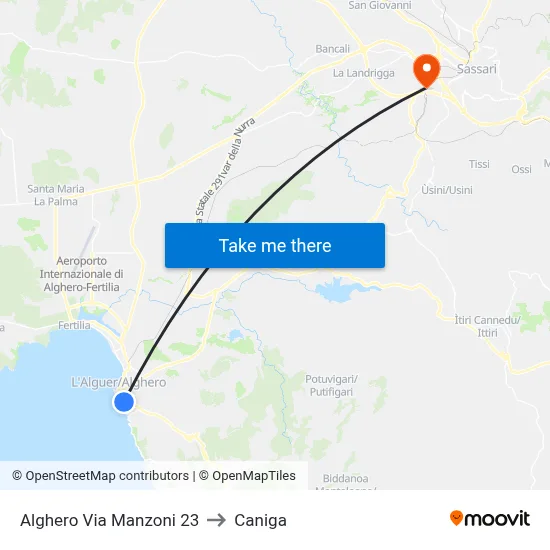 Alghero Manzoni Street 23 to Caniga map