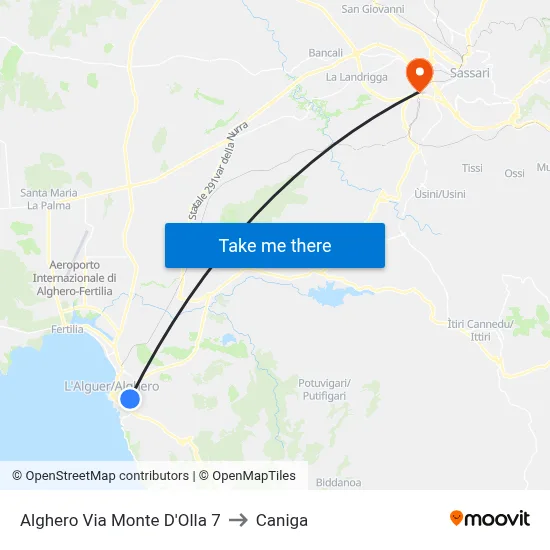 Alghero Via Monte D'Olla 7 to Caniga map
