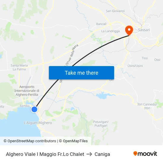 Alghero First of May Avenue - The Chalet to Caniga map