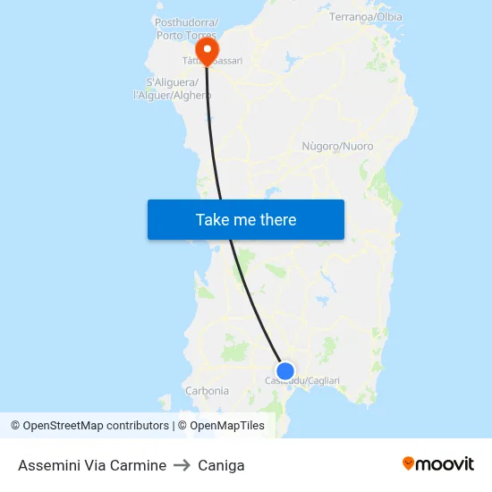 Assemini Via Carmine to Caniga map
