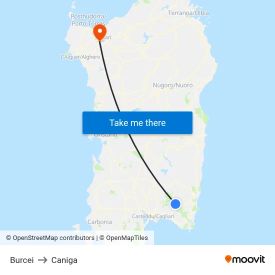 Burcei to Caniga map