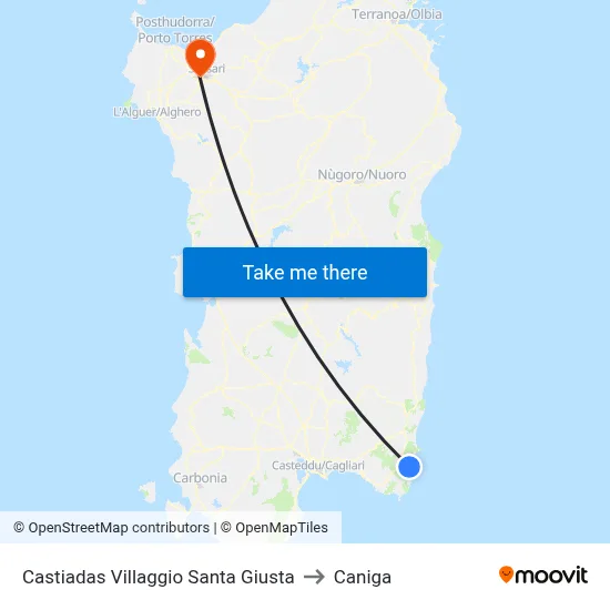 Castiadas Santa Giusta Village to Caniga map
