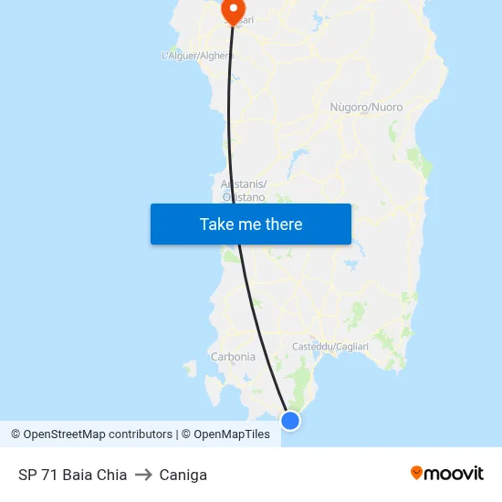 SP 71 Baia Chia to Caniga map