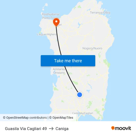 Guasila 49 Cagliari Street to Caniga map