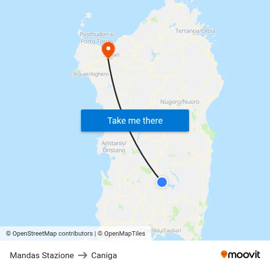 Mandas Station to Caniga map