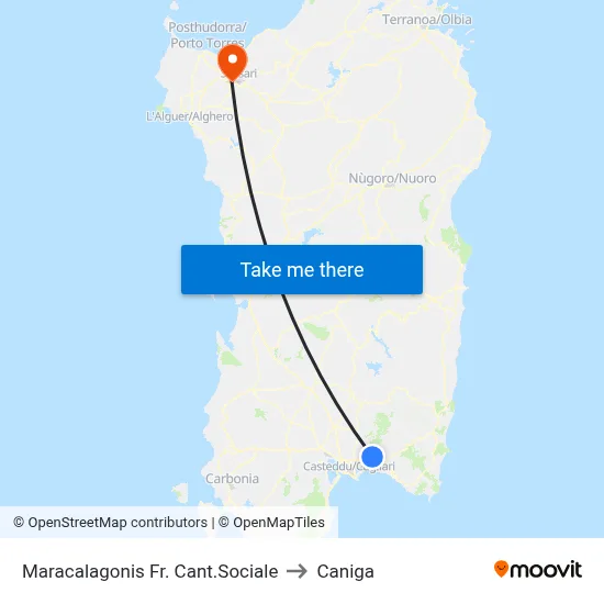 Maracalagonis Front Social Center to Caniga map