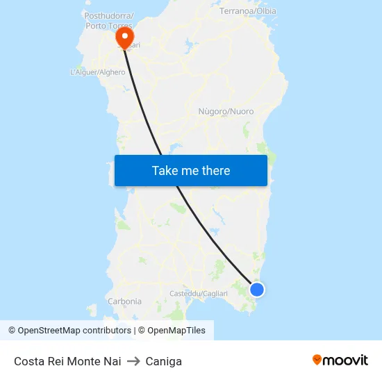 Costa Rei Monte Nai to Caniga map