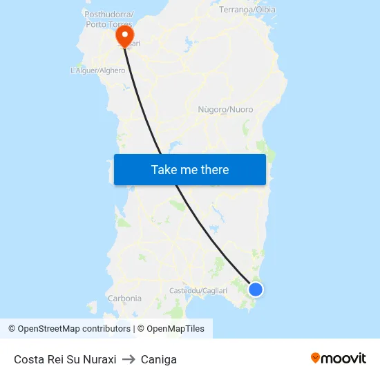 Costa Rei Su Nuraxi to Caniga map
