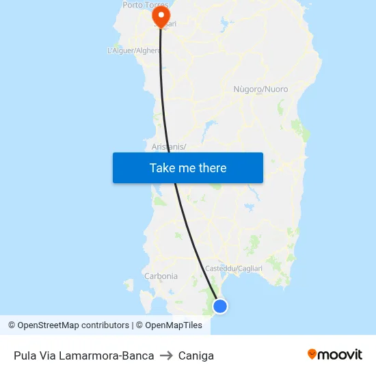 Pula Lamarmora Street-Bank to Caniga map