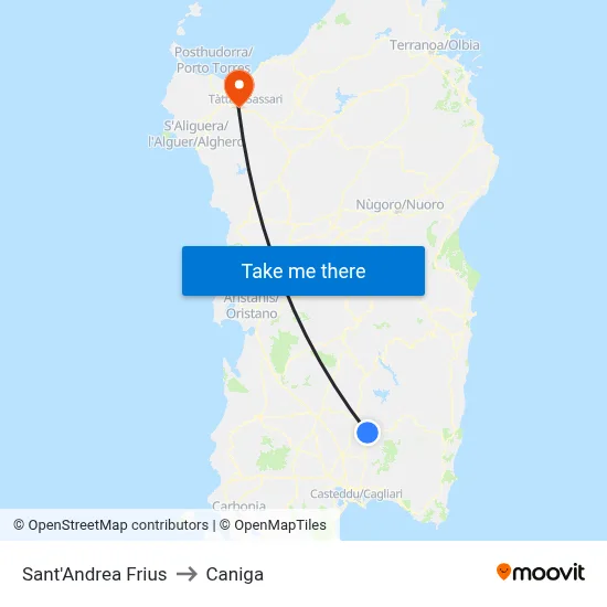 Sant'Andrea Frius to Caniga map