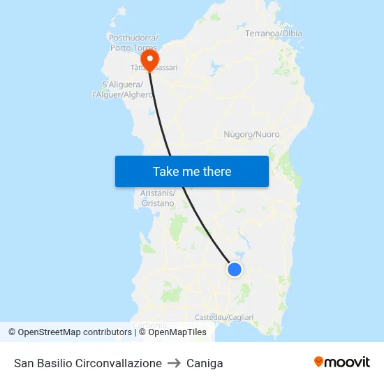 San Basilio Ring Road to Caniga map
