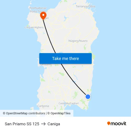 San Priamo SS 125 to Caniga map