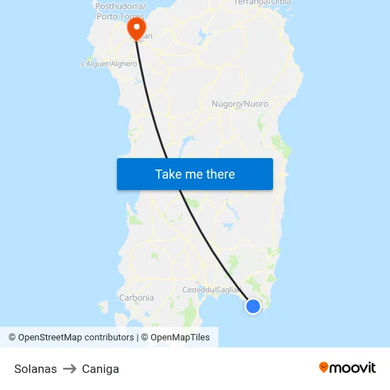 Solanas to Caniga map