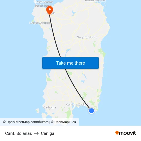 Solanas Quarry to Caniga map