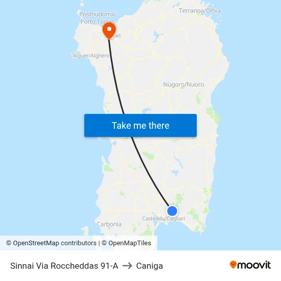 Sinnai Roccheddas Street 91-A to Caniga map
