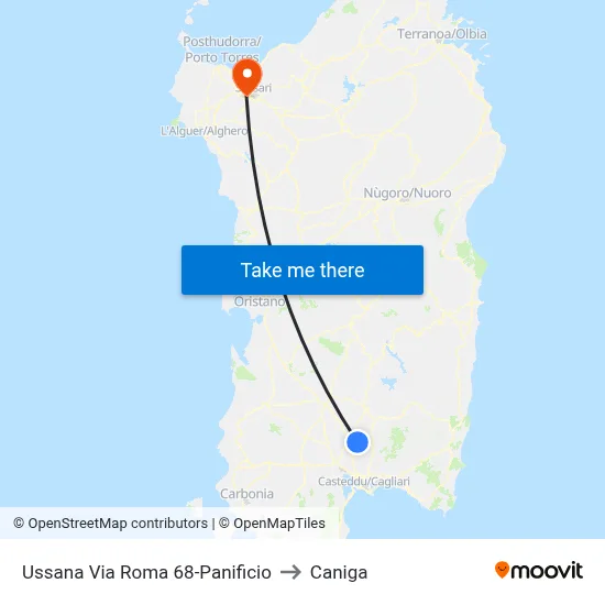 Ussana Roma Street 68-Bakery to Caniga map