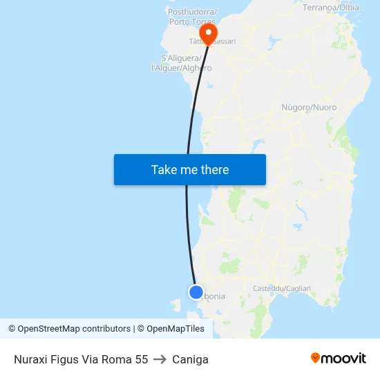 Nuraxi Figus 55 Roma Street to Caniga map