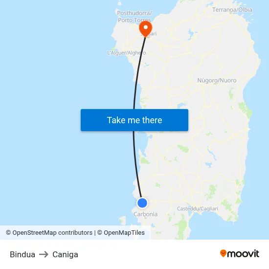 Bindua to Caniga map
