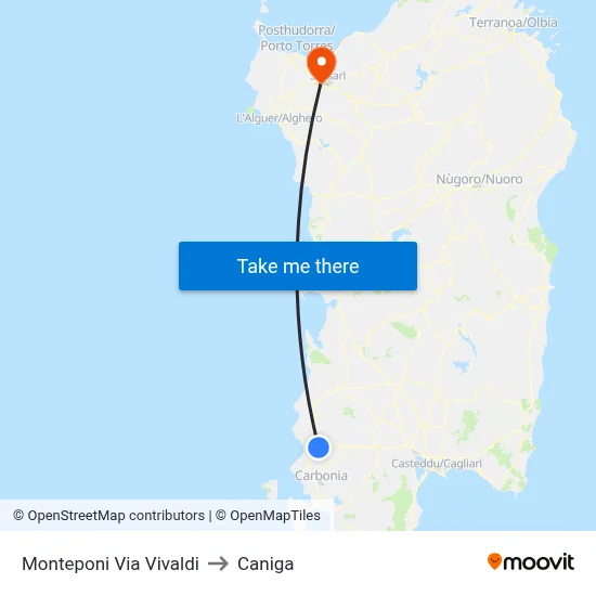 Monteponi Via Vivaldi to Caniga map