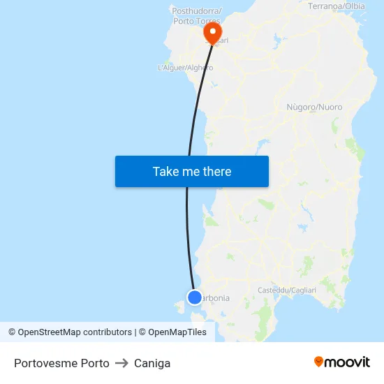 Portovesme Port to Caniga map
