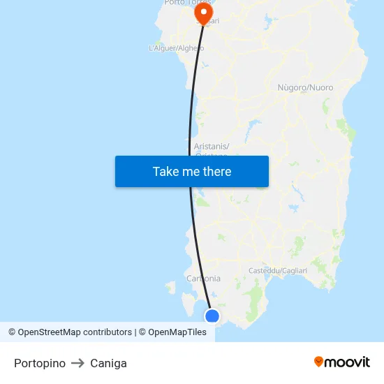 Portopino to Caniga map