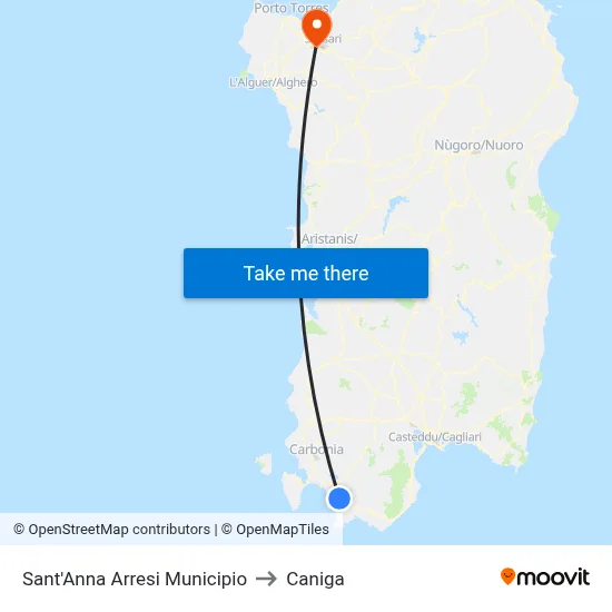 Sant'Anna Arresi Town Hall to Caniga map