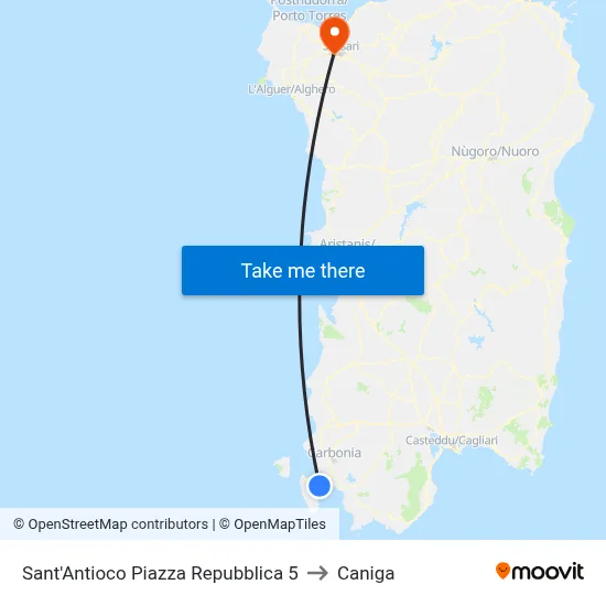 Sant'Antioco Piazza Repubblica 5 to Caniga map