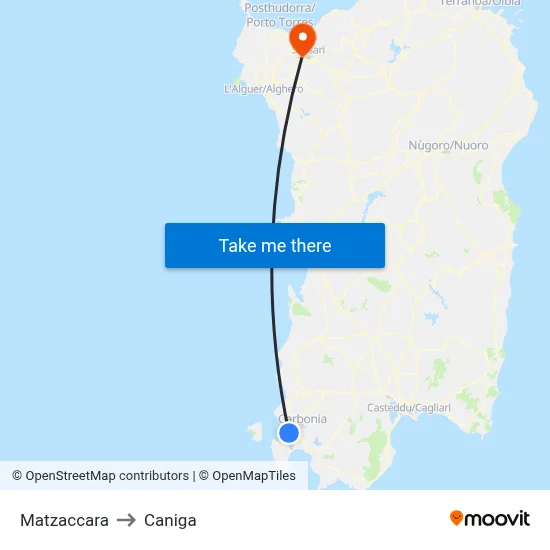 Matzaccara to Caniga map