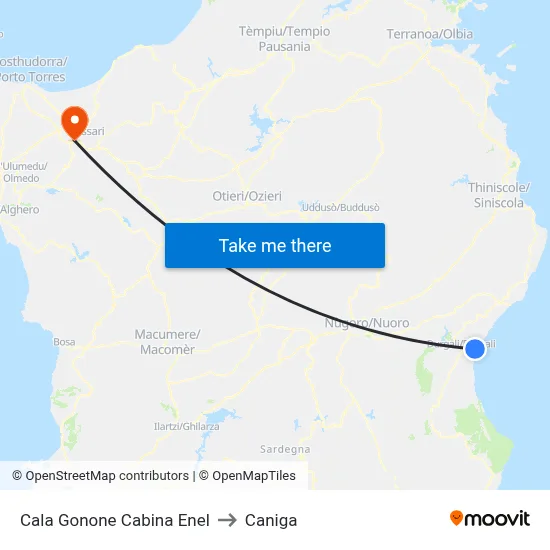 Cala Gonone Enel Cabin to Caniga map