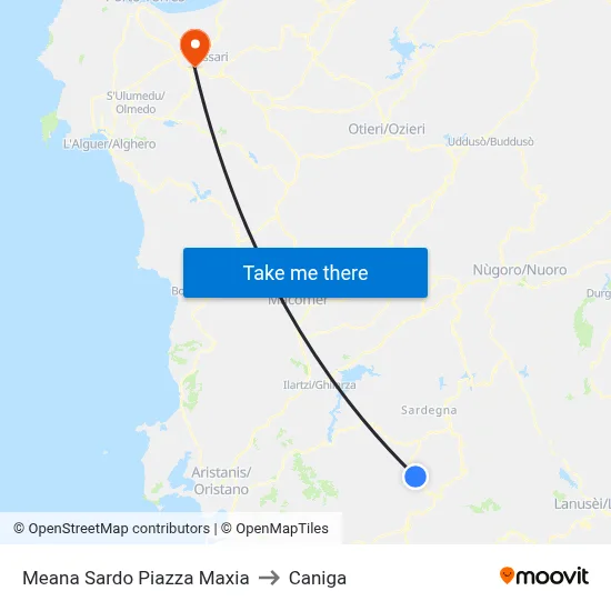 Meana Sardo Maxia Square to Caniga map