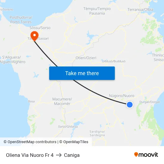 Oliena Nuoro Street Stop 4 to Caniga map